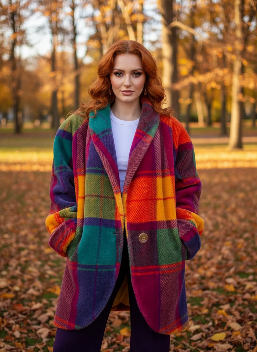 Luna | Oversized kleurrijke ruitenmantel in warme wolmix