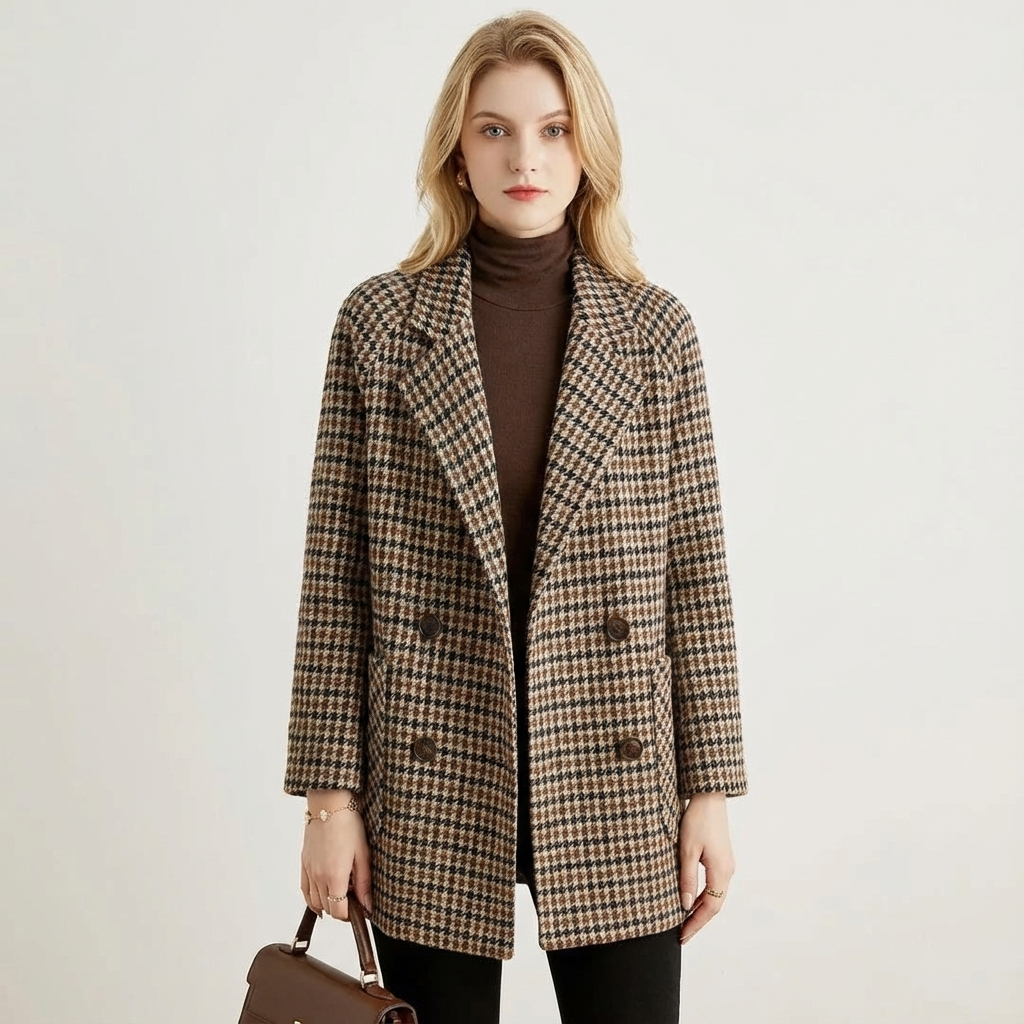 Noor | Klassieke double-breasted ruitjesmantel